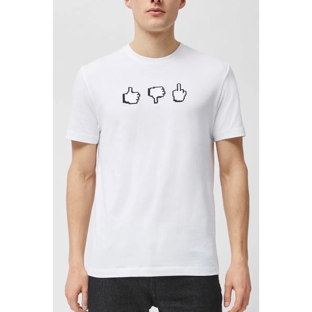 French‎ Connection Mens White Pixel Hand Graphic T-Shirt Short Sleeve Cotton L
